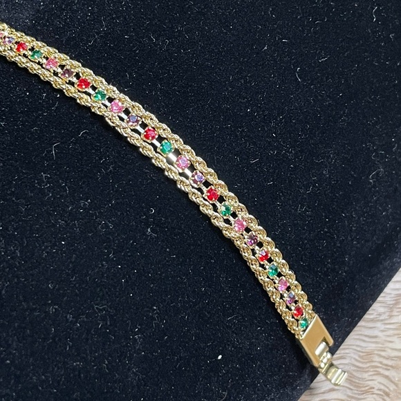 Vintage Deadstock 10KT Gold Filled Bracelet with Prong Set Quartz Crystals - Picture 7 of 7